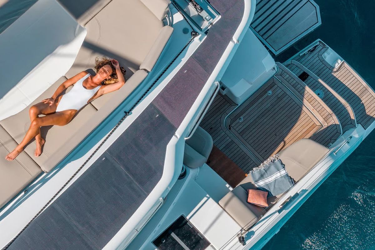 Deck of Sofija, a Fountaine Pajot FP 44 Quatuor catamaran at Grad Pula, Croatia