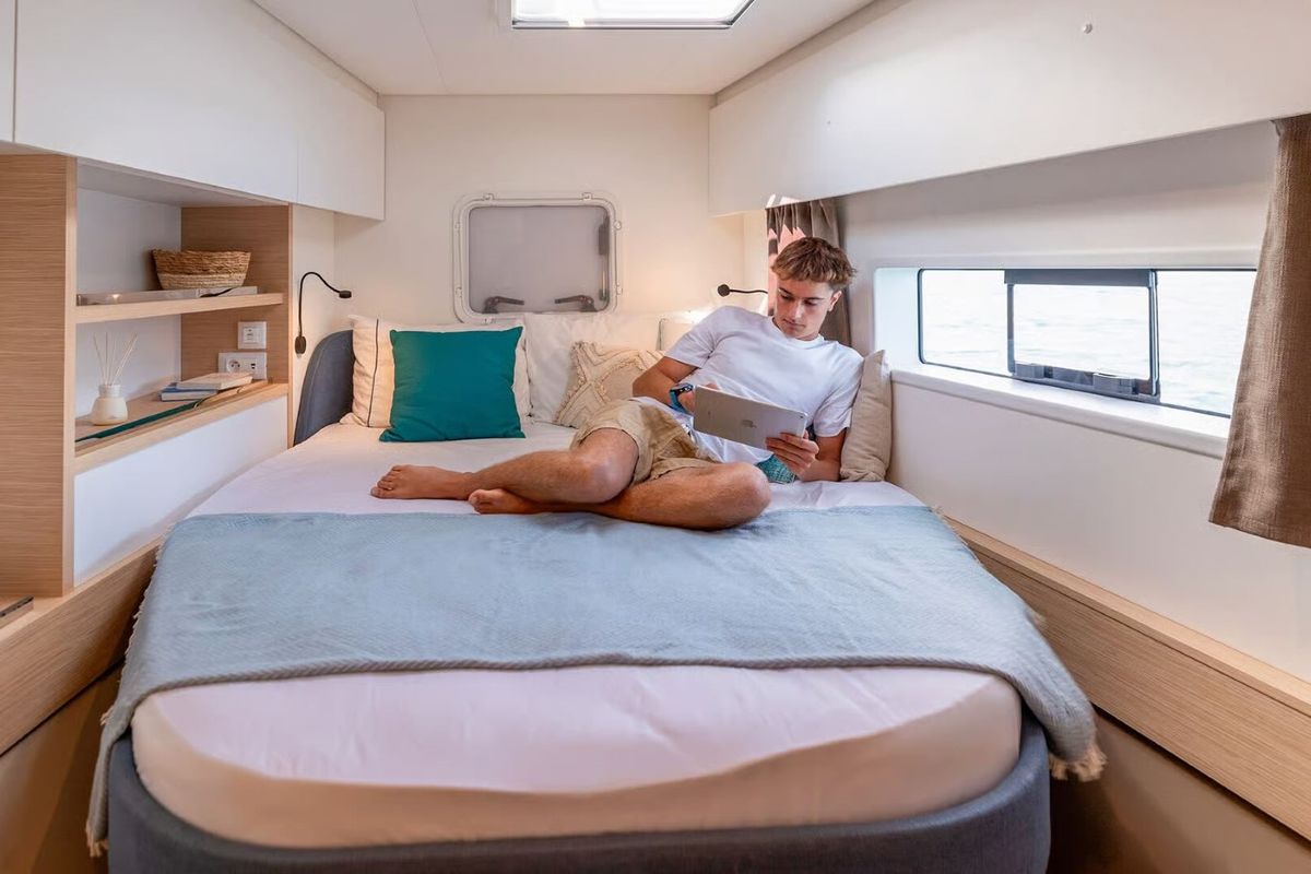 Cabin on Sofija, a Fountaine Pajot FP 44 Quatuor catamaran at Grad Pula, Croatia