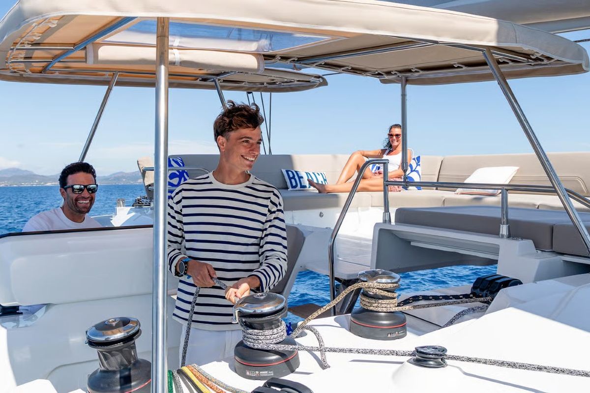 Cockpit of Sofija, a Fountaine Pajot FP 44 Quatuor catamaran at Grad Pula, Croatia
