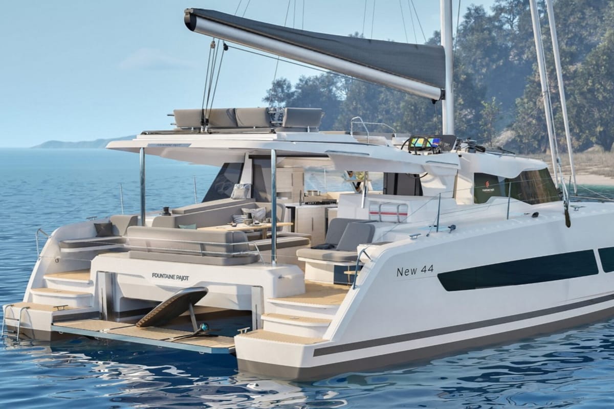 Exterior view of Sofija, a Fountaine Pajot FP 44 Quatuor catamaran at Grad Pula, Croatia