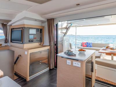 Salon of Sofija, a Fountaine Pajot FP 44 Quatuor catamaran at Grad Pula, Croatia