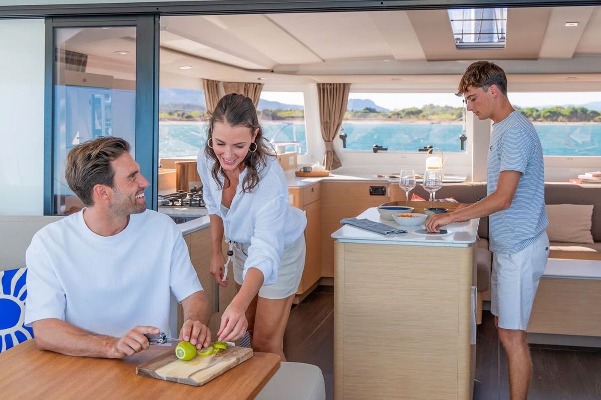 Galley of Sofija, a Fountaine Pajot FP 44 Quatuor catamaran at Grad Pula, Croatia