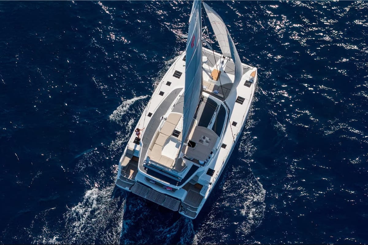 Exterior view of Sofija, a Fountaine Pajot FP 44 Quatuor catamaran at Grad Pula, Croatia