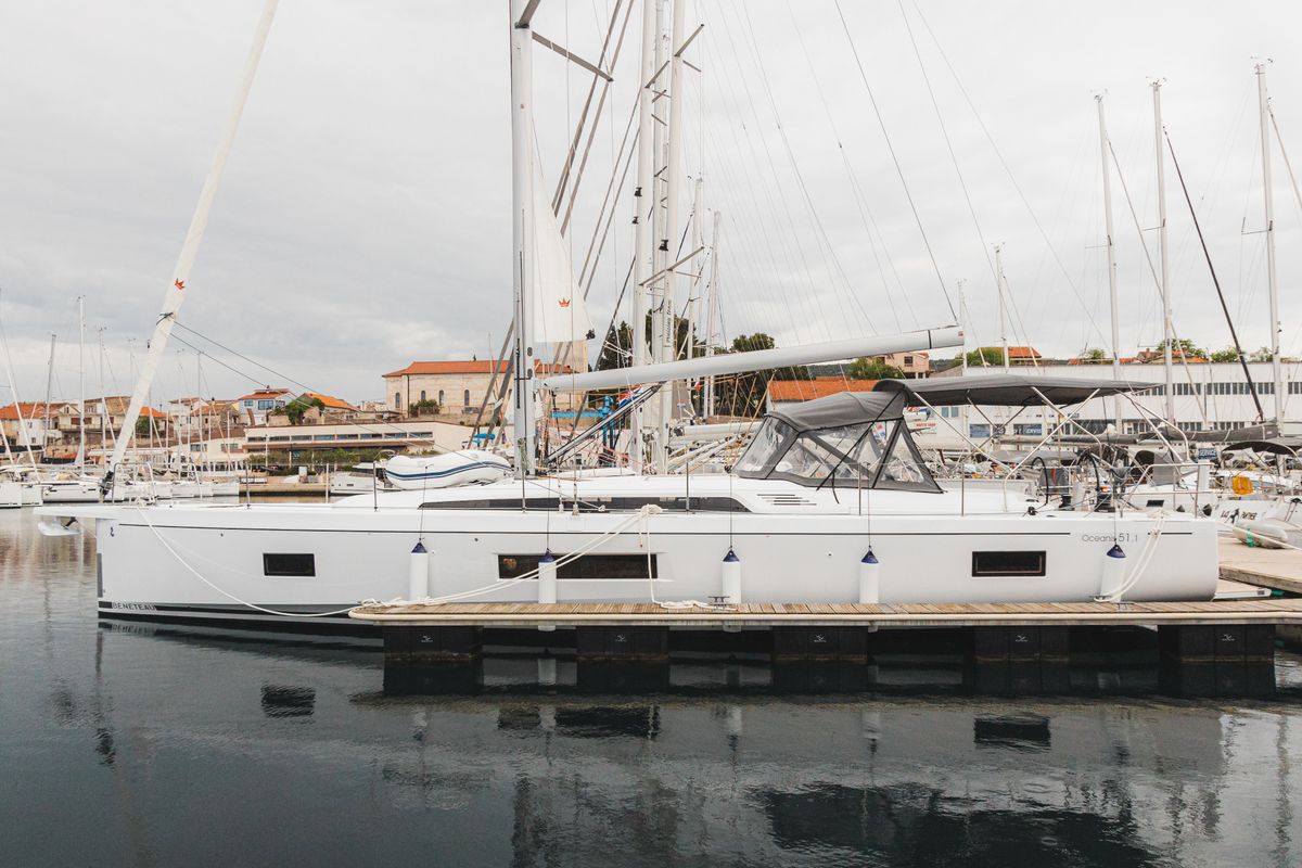 Exterior view of Panthata, a Beneteau Oceanis 51.1 sailboat at Grad Šibenik, Croatia