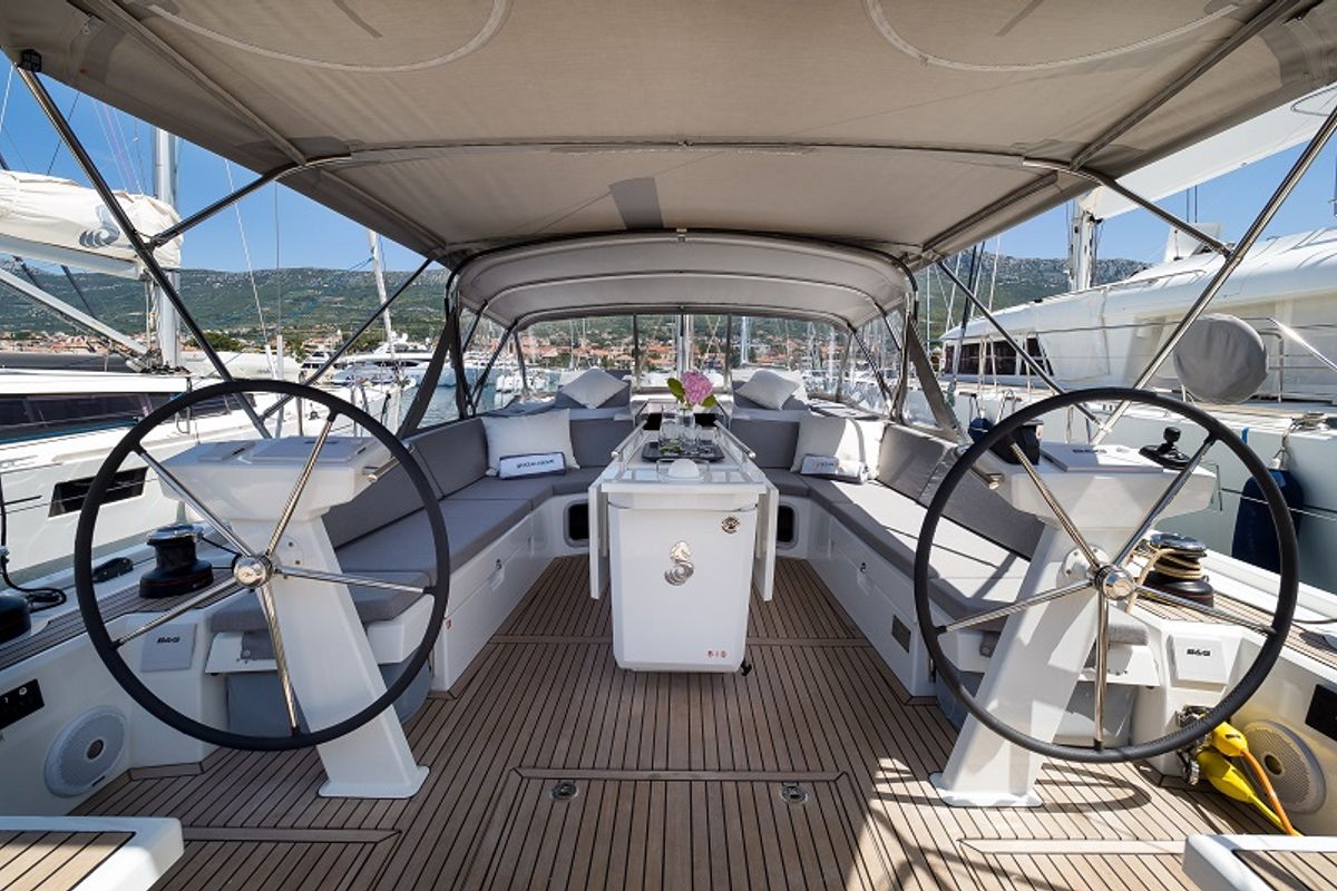 Cockpit of Panthata, a Beneteau Oceanis 51.1 sailboat at Grad Šibenik, Croatia