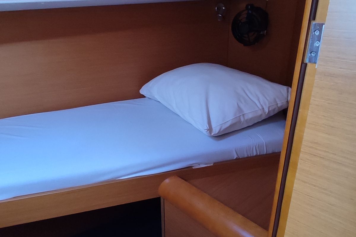 Cabin on Eudora, a Jeanneau Sun Odyssey 439 sailboat at Loutraki, Greece