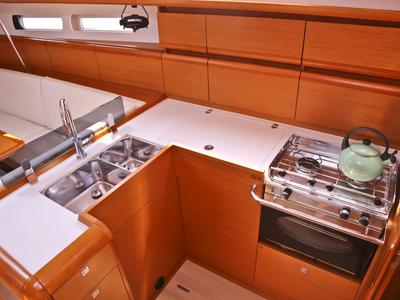 Galley of Eudora, a Jeanneau Sun Odyssey 439 sailboat at Loutraki, Greece