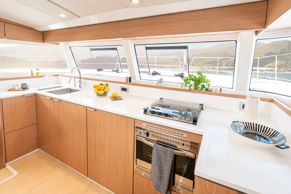 Galley of Nereides II, a Bali Catsmart catamaran at Saint-Mandrier-sur-Mer, France