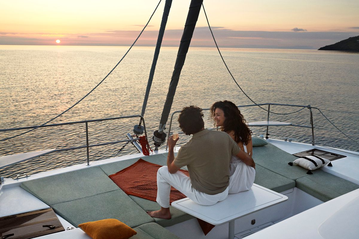 Deck of Nereides II, a Bali Catsmart catamaran at Saint-Mandrier-sur-Mer, France