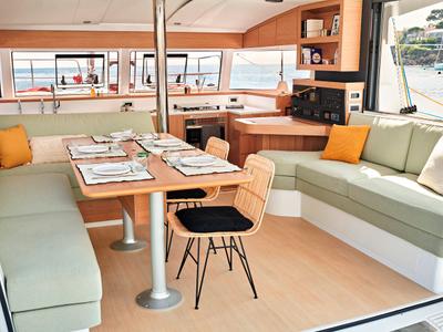 Salon of Nereides II, a Bali Catsmart catamaran at Saint-Mandrier-sur-Mer, France