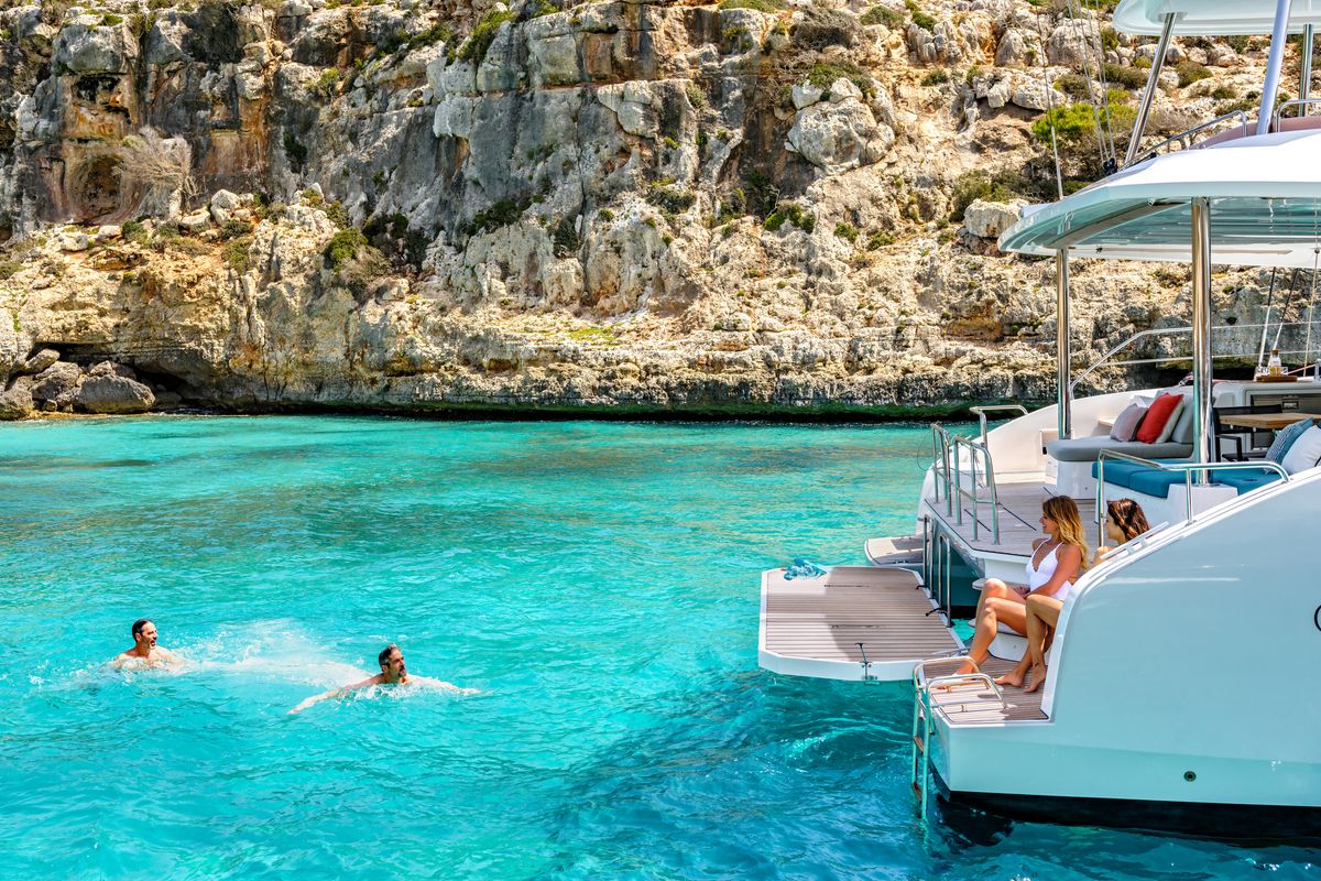 Exterior view of POSEIRA, a Lagoon 55 catamaran at Athens, Greece