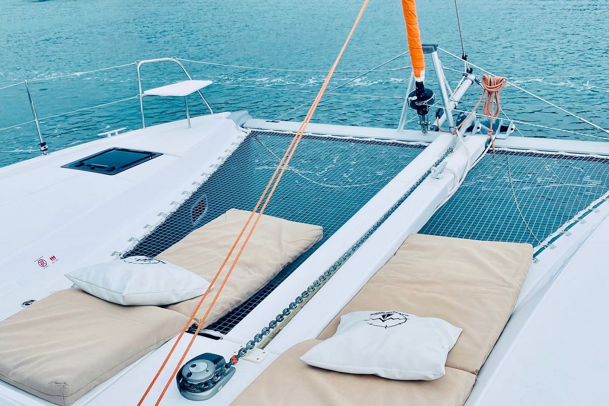 Deck of Moana Denia Bareboat, a Excess 11 catamaran at Dénia, Spain