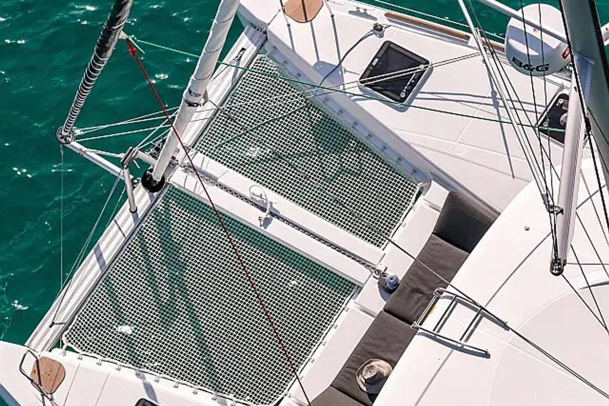 Deck of Twilight, a Lagoon 40 catamaran at Grad Trogir, Croatia