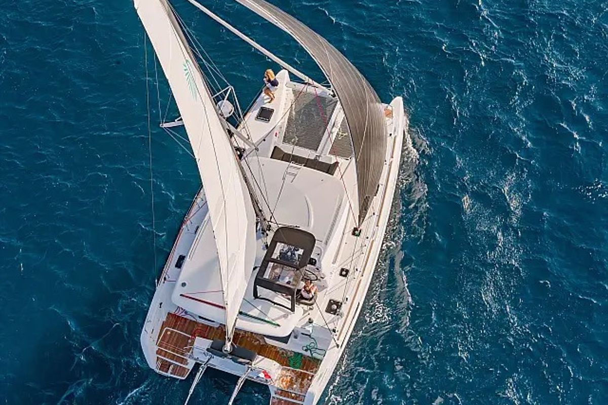 Exterior view of Twilight, a Lagoon 40 catamaran at Grad Trogir, Croatia