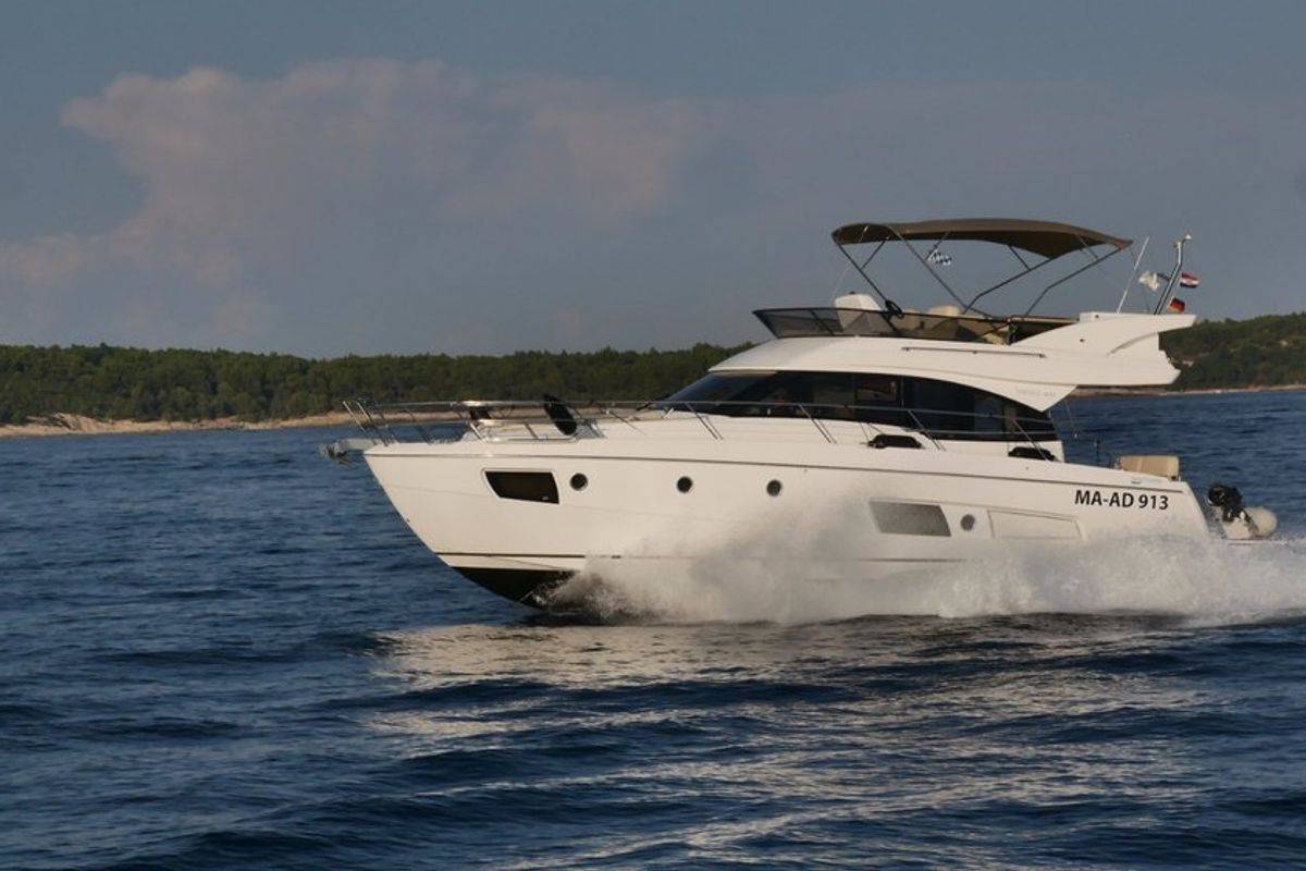 Exterior view of Zanngi, a Bavaria Virtess 420 Fly yacht at Podstrana - Miljevac, Croatia