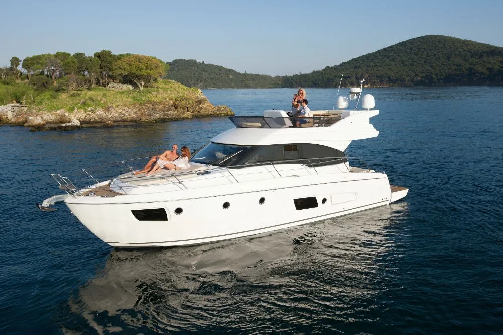 Exterior view of Zanngi, a Bavaria Virtess 420 Fly yacht at Podstrana - Miljevac, Croatia