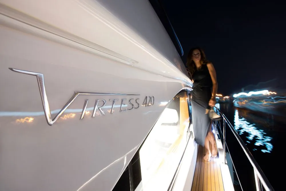 Exterior view of Zanngi, a Bavaria Virtess 420 Fly yacht at Podstrana - Miljevac, Croatia