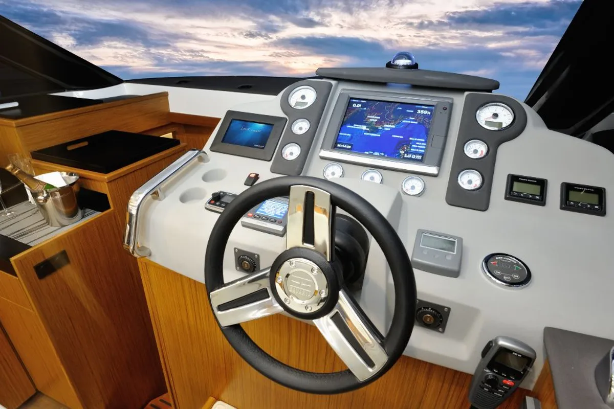 Cockpit of Zanngi, a Bavaria Virtess 420 Fly yacht at Podstrana - Miljevac, Croatia
