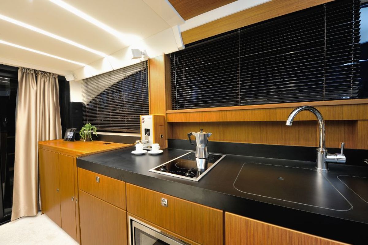 Galley of Zanngi, a Bavaria Virtess 420 Fly yacht at Podstrana - Miljevac, Croatia