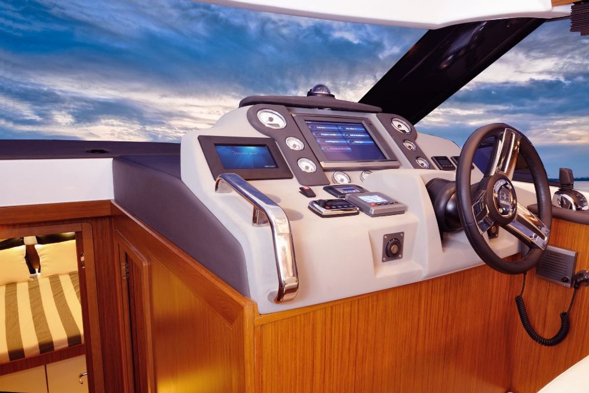 Cockpit of Zanngi, a Bavaria Virtess 420 Fly yacht at Podstrana - Miljevac, Croatia