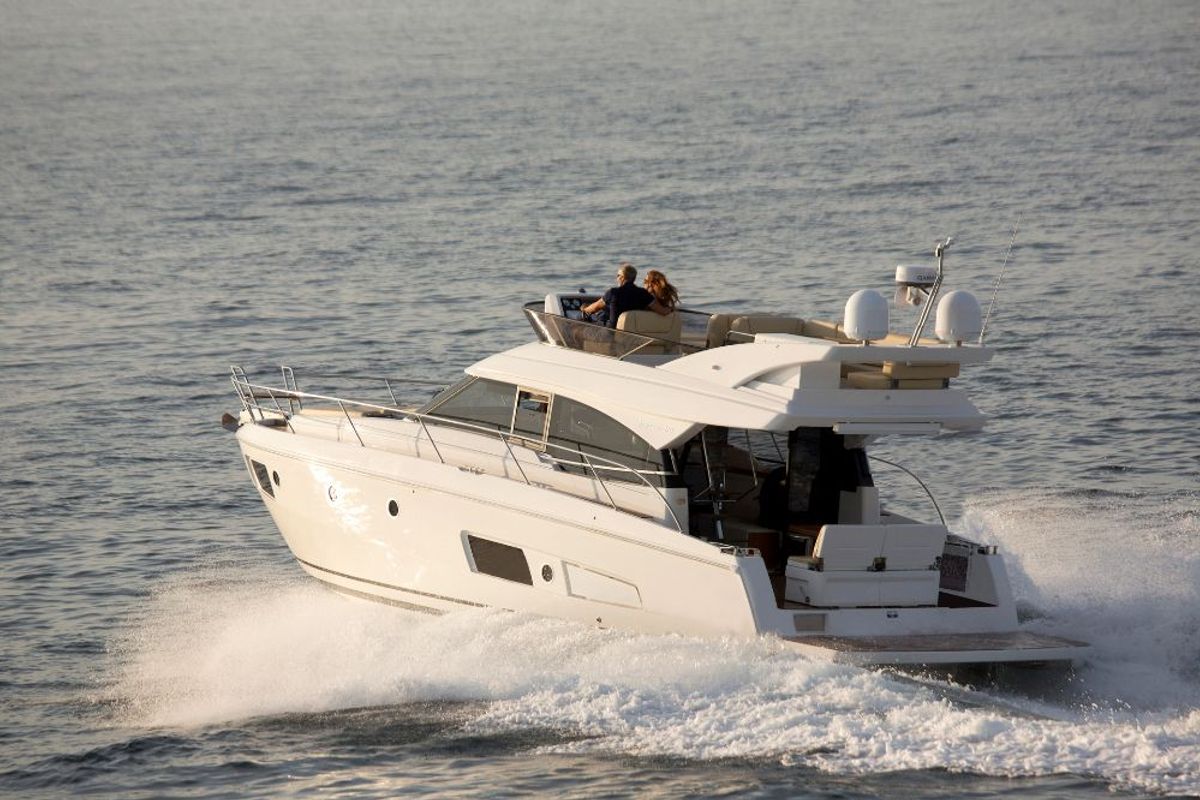 Exterior view of Zanngi, a Bavaria Virtess 420 Fly yacht at Podstrana - Miljevac, Croatia