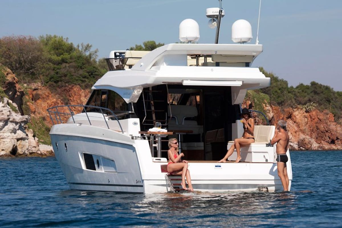 Exterior view of Zanngi, a Bavaria Virtess 420 Fly yacht at Podstrana - Miljevac, Croatia