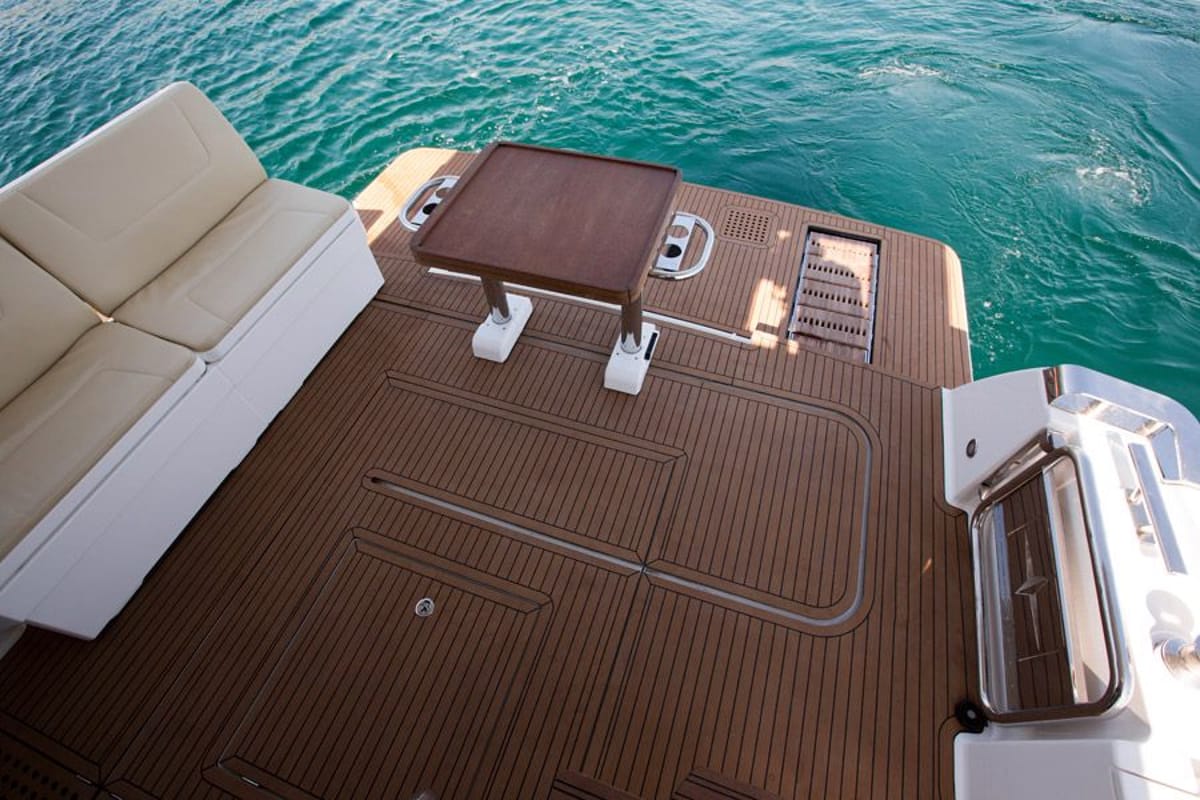 Deck of Zanngi, a Bavaria Virtess 420 Fly yacht at Podstrana - Miljevac, Croatia