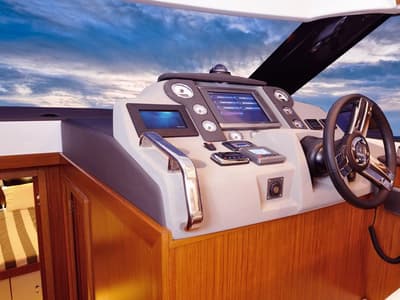 Cockpit of Zanngi, a Bavaria Virtess 420 Fly yacht at Podstrana - Miljevac, Croatia