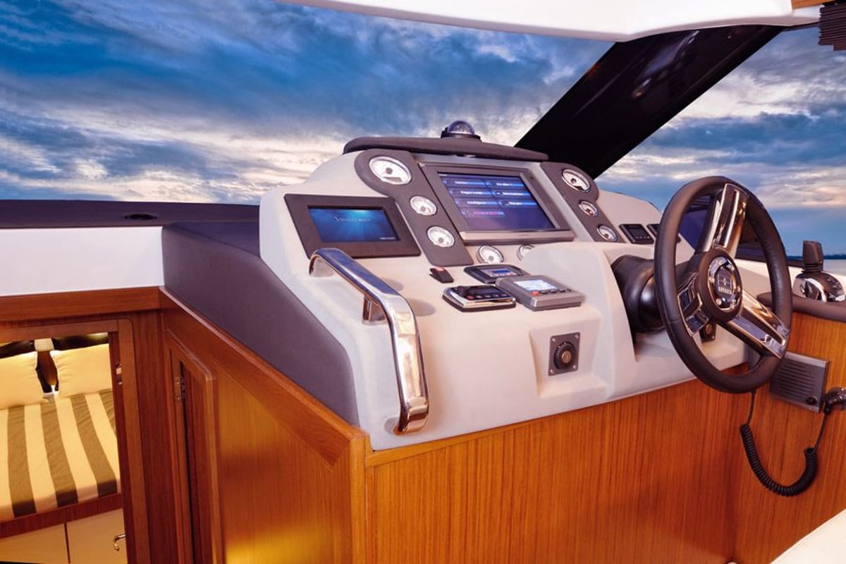 Cockpit of Zanngi, a Bavaria Virtess 420 Fly yacht at Podstrana - Miljevac, Croatia