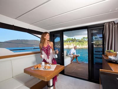 Salon of Zanngi, a Bavaria Virtess 420 Fly yacht at Podstrana - Miljevac, Croatia