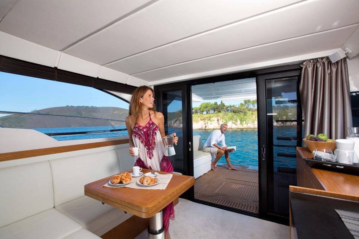 Salon of Zanngi, a Bavaria Virtess 420 Fly yacht at Podstrana - Miljevac, Croatia