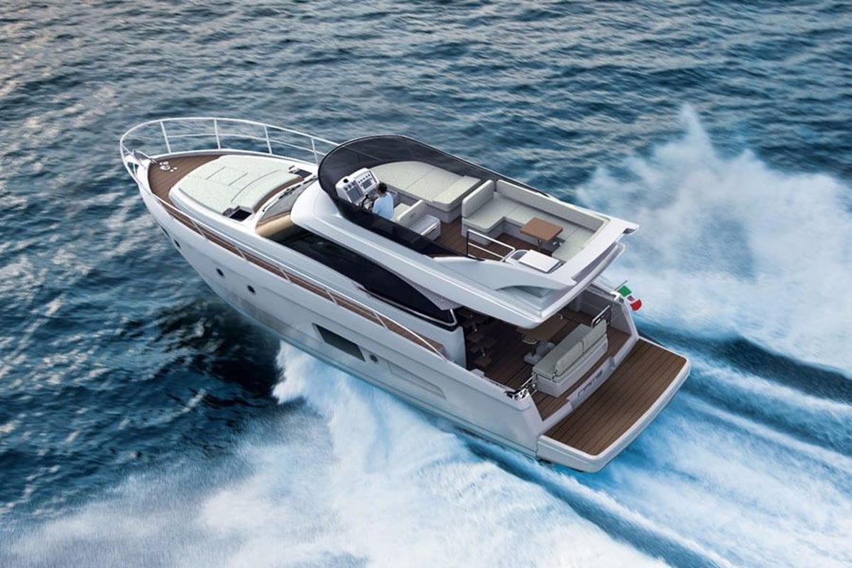 Exterior view of Zanngi, a Bavaria Virtess 420 Fly yacht at Podstrana - Miljevac, Croatia