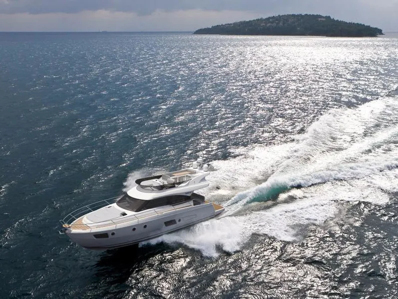 Exterior view of Zanngi, a Bavaria Virtess 420 Fly yacht at Podstrana - Miljevac, Croatia