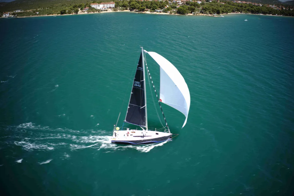 Exterior view of Raptor, a Elan E4 sailboat at Pirovac, Croatia