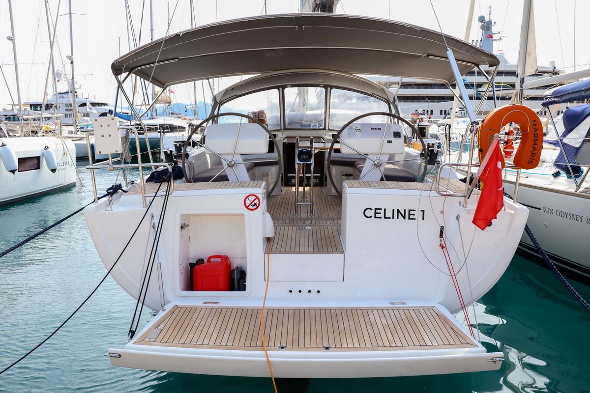 Cockpit of Celine 1, a Hanse Yachts Hanse 458 sailboat at Marmaris, Turkey
