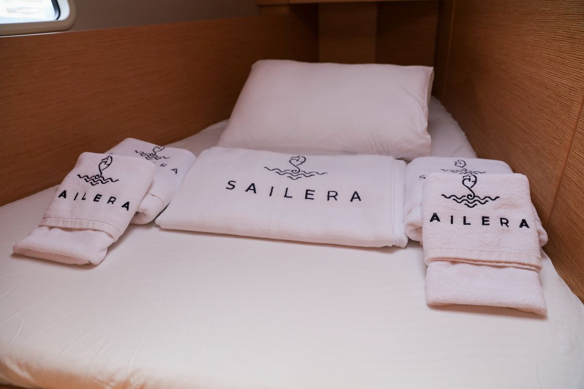 Cabin on Celine 1, a Hanse Yachts Hanse 458 sailboat at Marmaris, Turkey