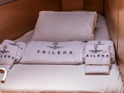 Cabin on Celine 1, a Hanse Yachts Hanse 458 sailboat at Marmaris, Turkey