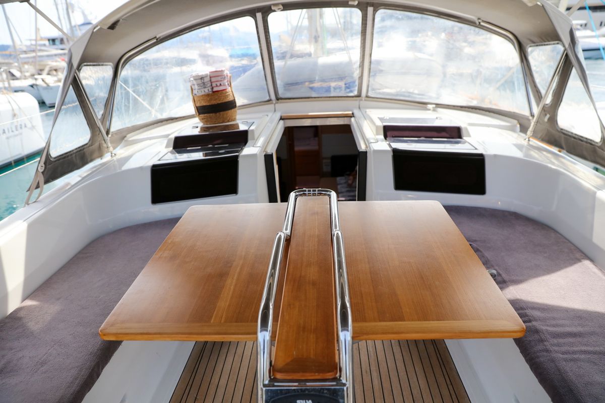Deck of Celine 1, a Hanse Yachts Hanse 458 sailboat at Marmaris, Turkey
