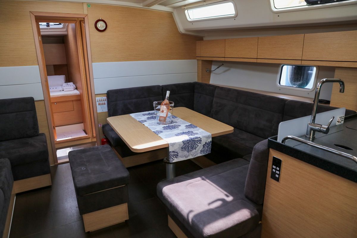 Salon of Celine 1, a Hanse Yachts Hanse 458 sailboat at Marmaris, Turkey