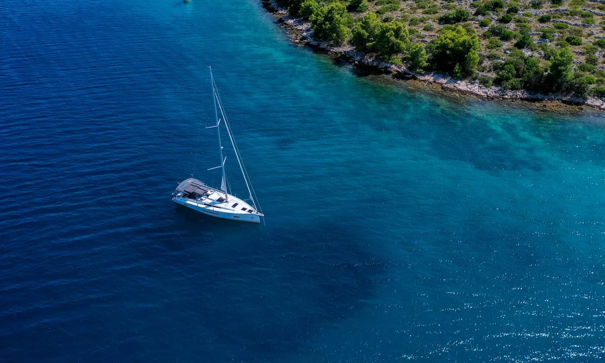 Exterior view of Janina, a Hanse Yachts Hanse 460 sailboat at Seget Donji, Croatia