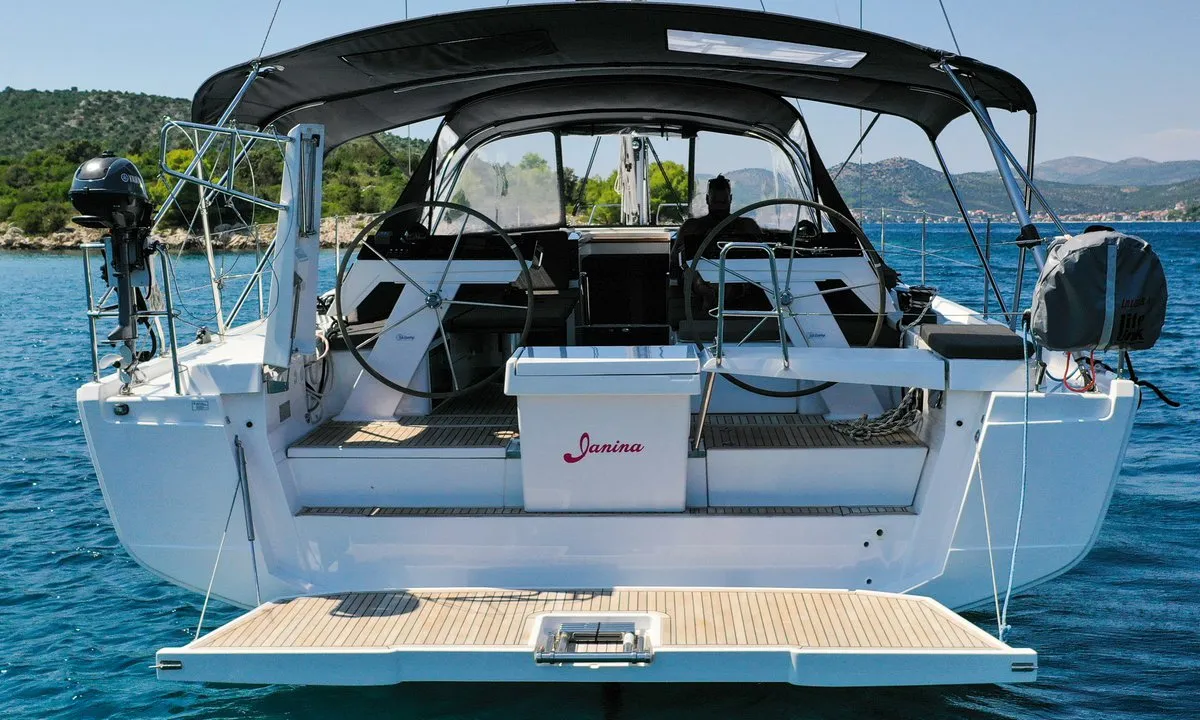 Deck of Janina, a Hanse Yachts Hanse 460 sailboat at Seget Donji, Croatia