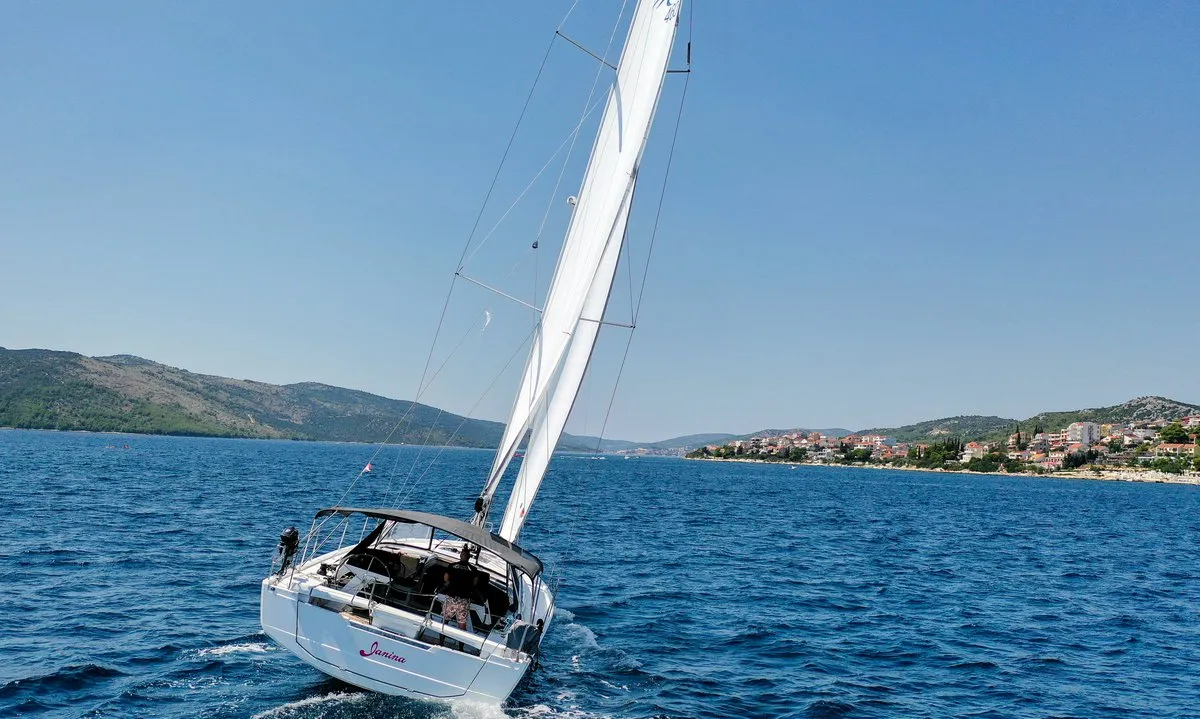 Deck of Janina, a Hanse Yachts Hanse 460 sailboat at Seget Donji, Croatia