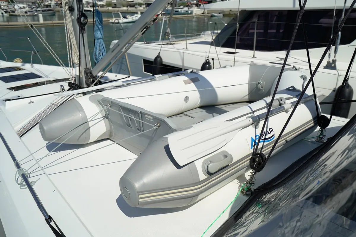 Deck of Janina, a Hanse Yachts Hanse 460 sailboat at Seget Donji, Croatia