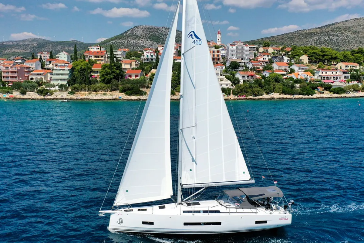 Exterior view of Janina, a Hanse Yachts Hanse 460 sailboat at Seget Donji, Croatia