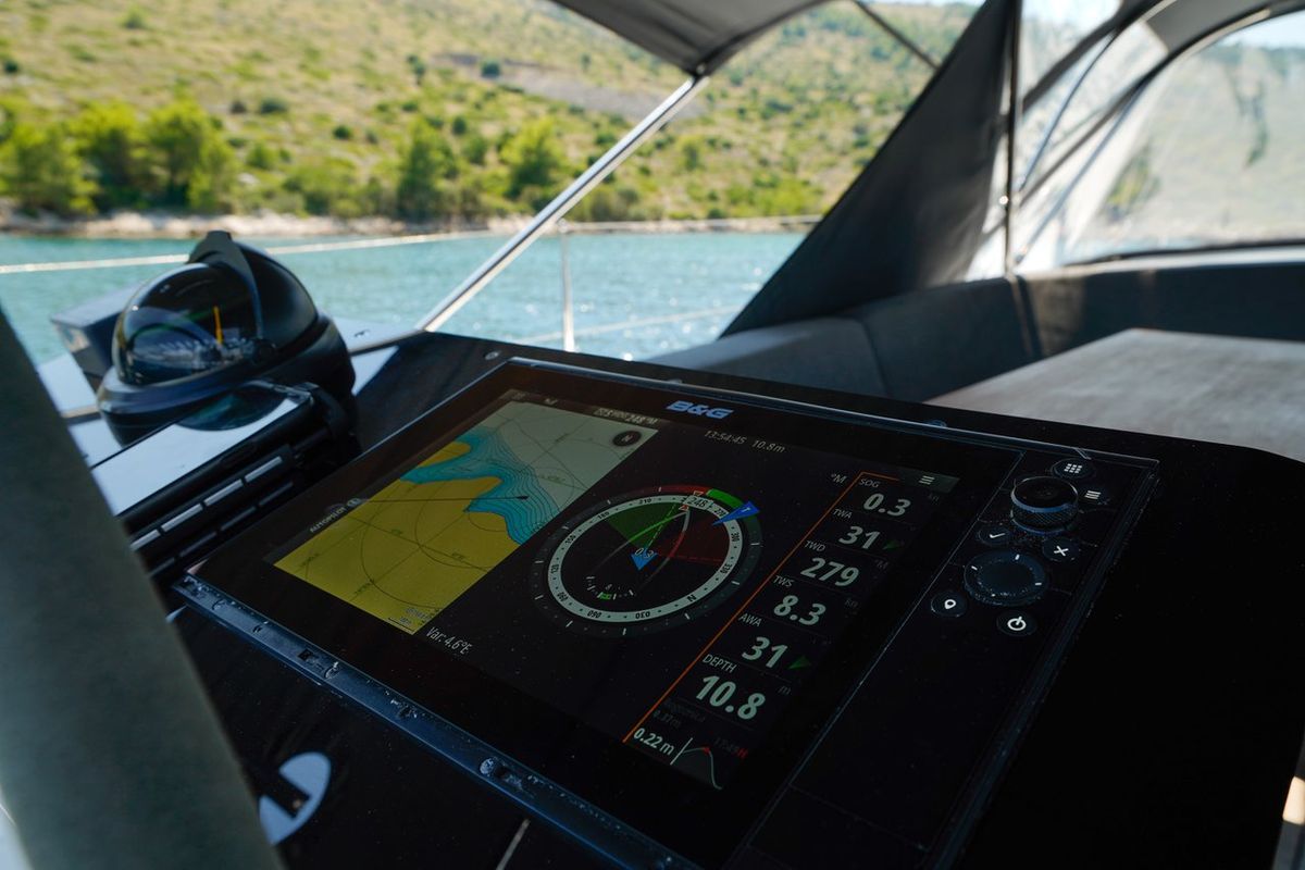 Cockpit of Janina, a Hanse Yachts Hanse 460 sailboat at Seget Donji, Croatia