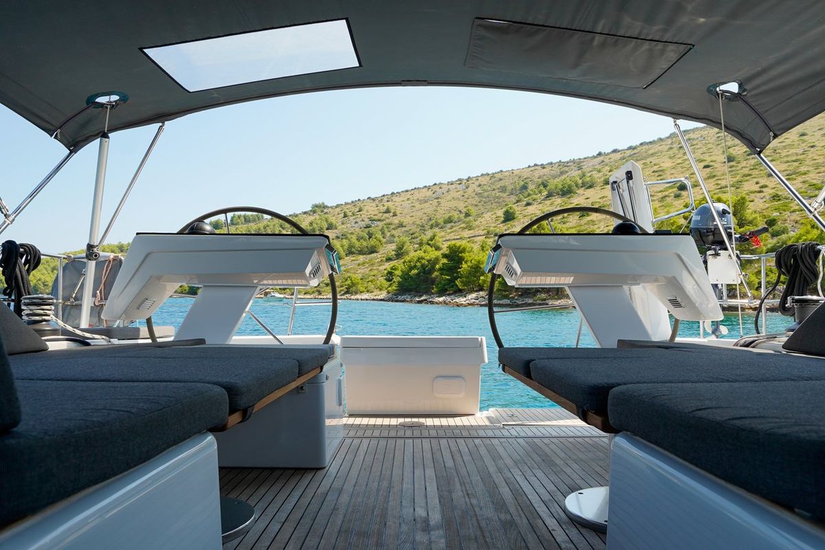 Deck of Janina, a Hanse Yachts Hanse 460 sailboat at Seget Donji, Croatia