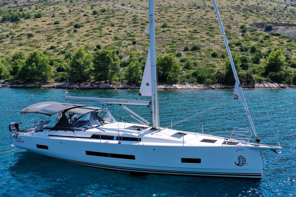 Exterior view of Janina, a Hanse Yachts Hanse 460 sailboat at Seget Donji, Croatia