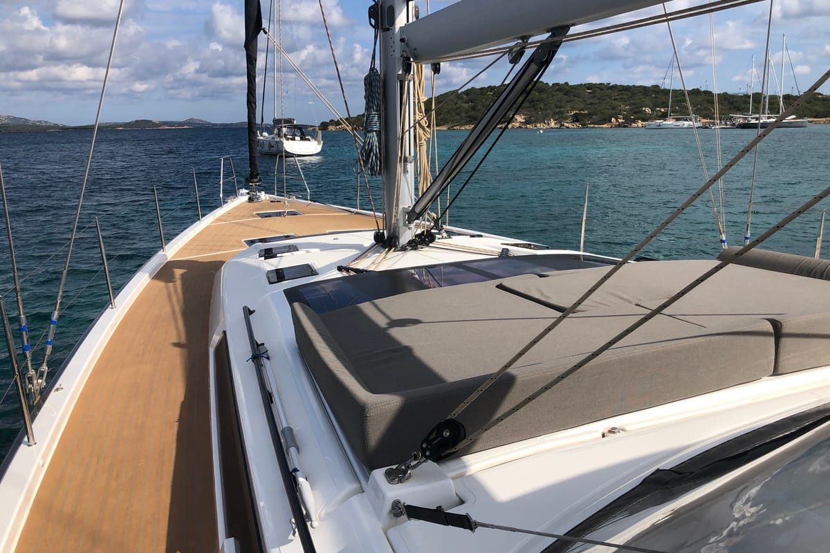Deck of Gringott, a Dufour 530 sailboat at Olbia, Italy