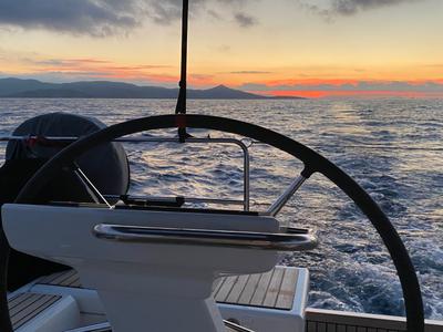 Cockpit of CAPTAIN GEORGE, a Beneteau Oceanis 51.1 sailboat at Skiathos, Greece