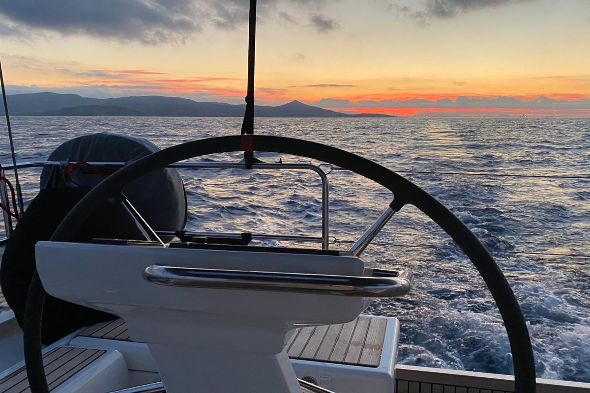 Cockpit of CAPTAIN GEORGE, a Beneteau Oceanis 51.1 sailboat at Skiathos, Greece